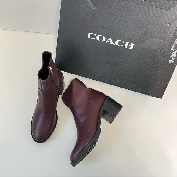 Coach Joy Logo Ankle Boots In Dark Cranberry Color - New In Box - Reemoly - Picture 4 of 16